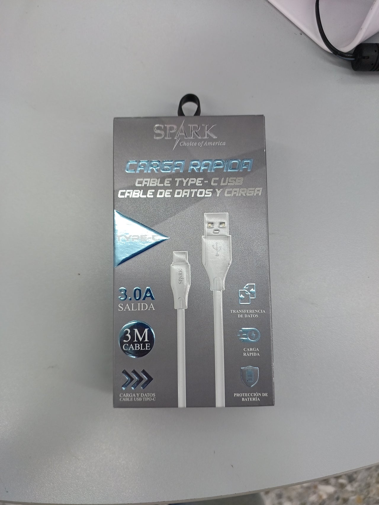 Cable de Carga rápida USB a Tipo-C, salida 3.0A, 3m de cable SPARK