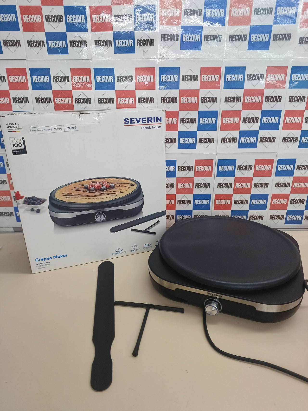 Crepera eléctrica Severin profesional con placa extraíble de 38 cm y 1500 W