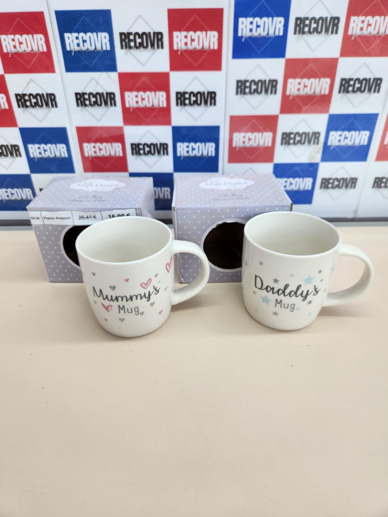 Set 2 tazas “New Parents” con moneda decisión mamá y papá