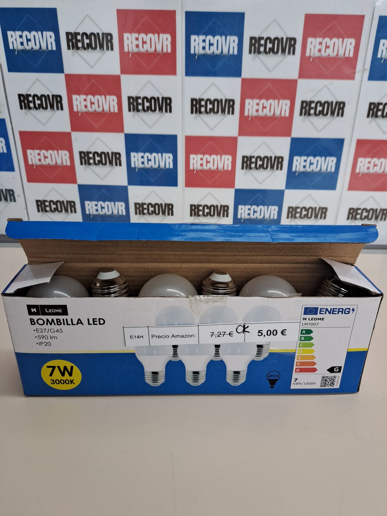 Pack 6 bombillas LED E27 G45 7W luz cálida 3000K 630 lm bajo consumo LM7606