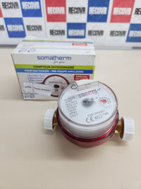Medidor 15 mm  Agua Caliente SOMATHERM – Chorro Único, Rosca 20/27, Lectura 8 Dígitos, MID, Esfera Orientable, Sensor de Pulso