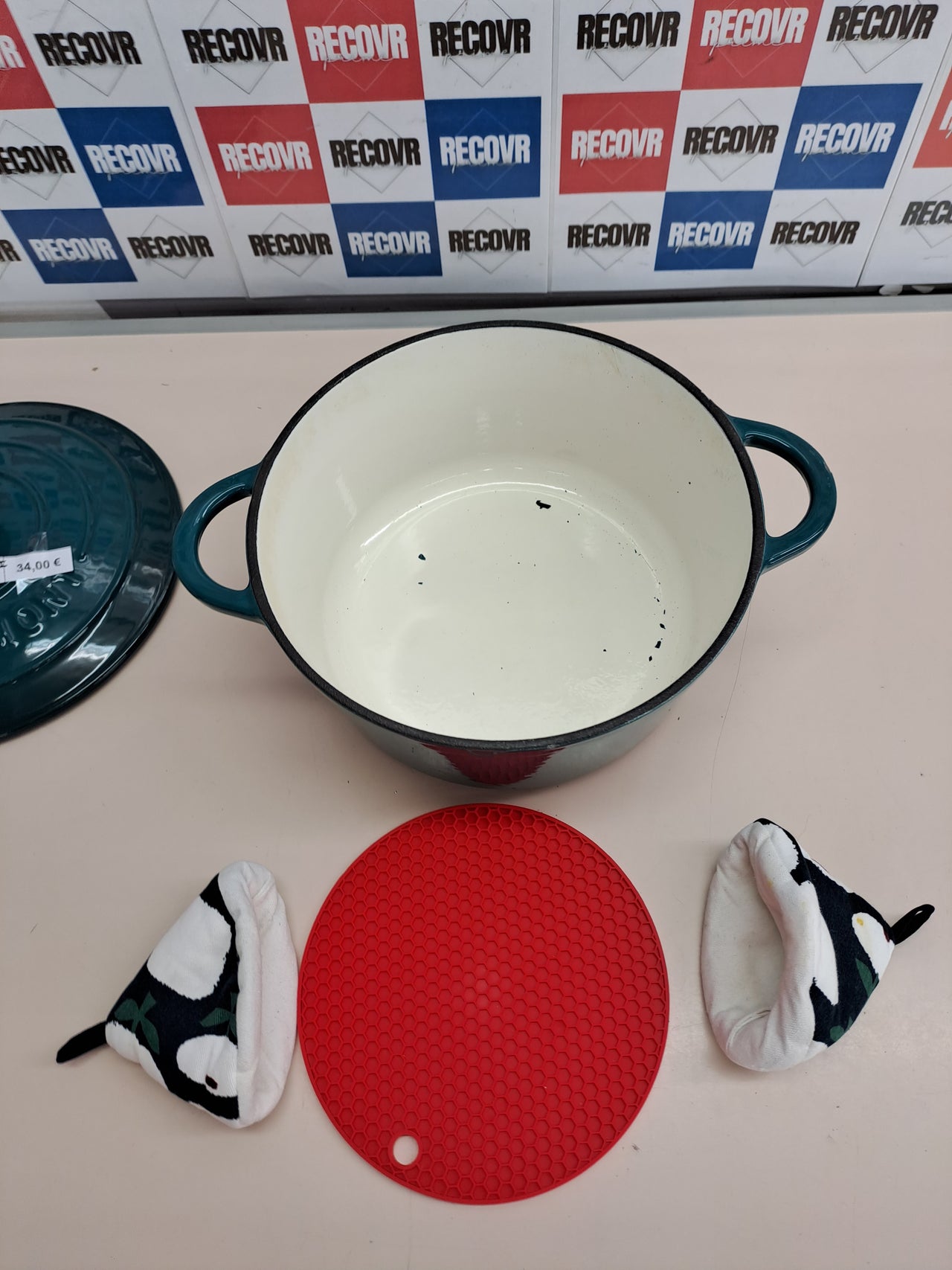Olla hierro fundido 24cm esmaltada inducción azul Overmont