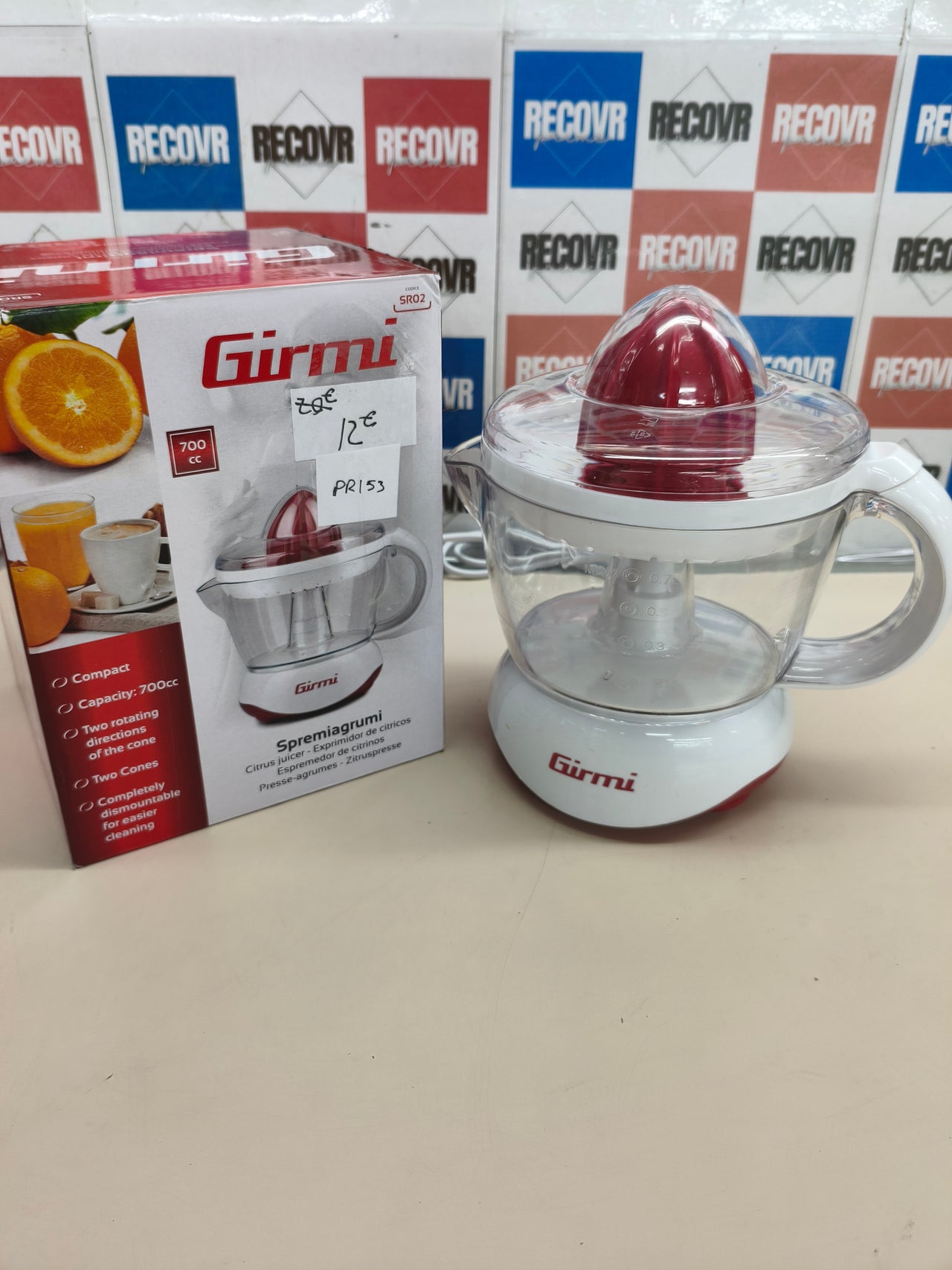 Girmi Sr02 Prensa De Cítricos Eléctricos 0,7 L 25 W Rojo, Blanco