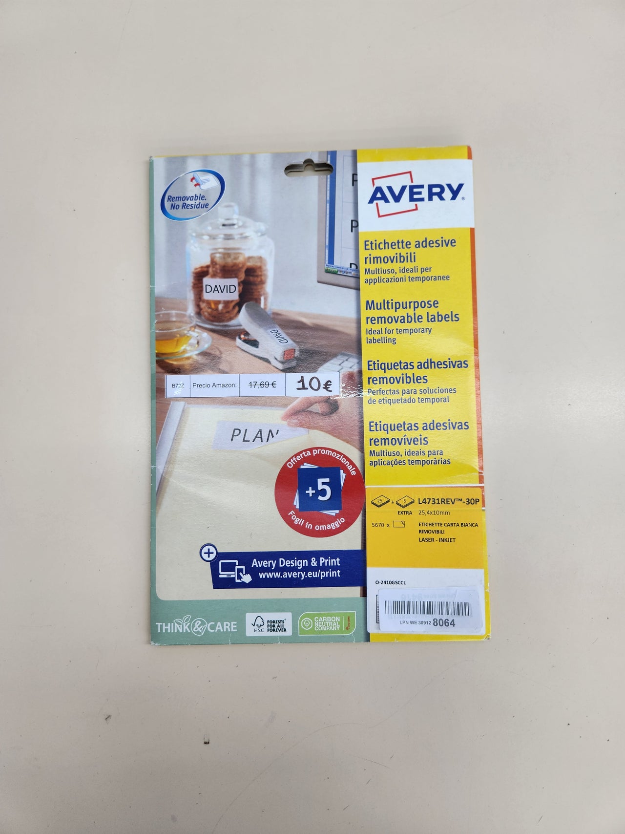Etiquetas adhesivas de papel blanco 25,4x10mm
