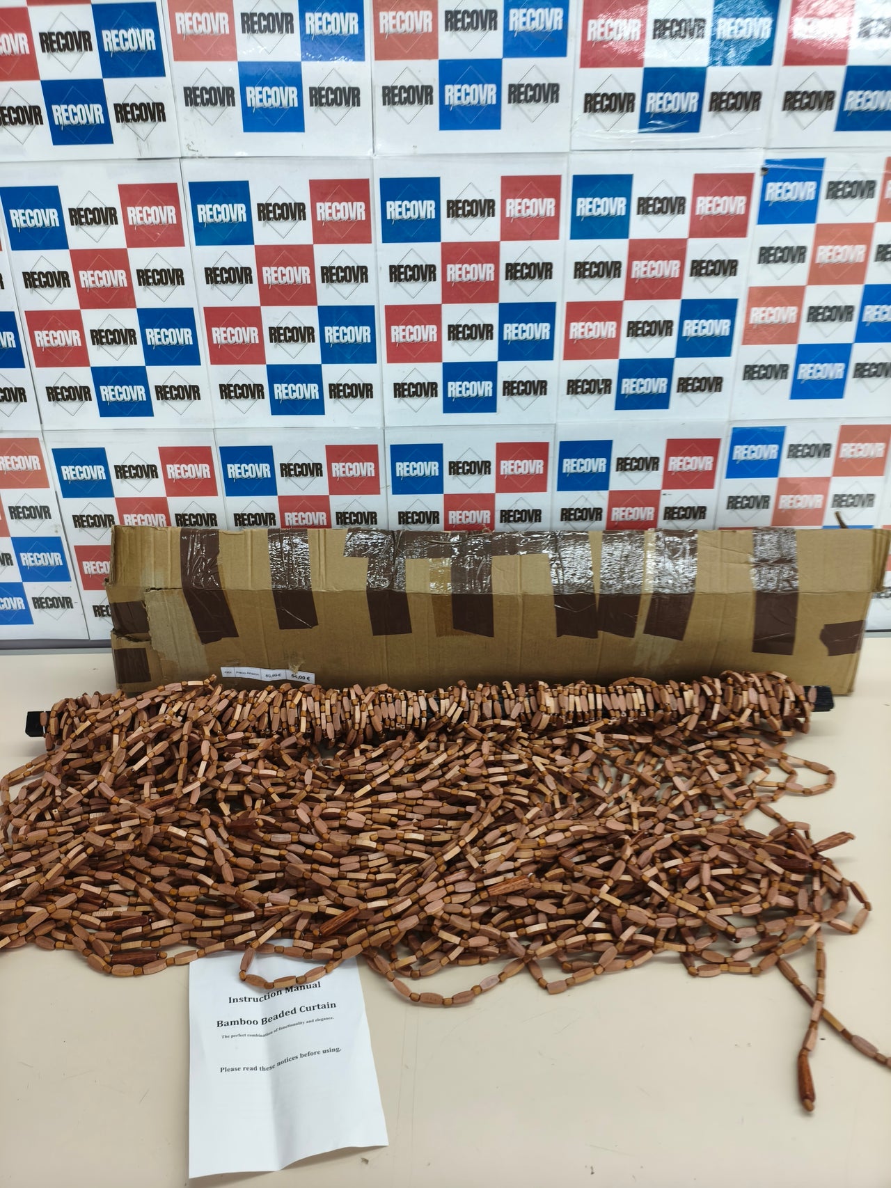 Cortina de perlas de madera marrón 90x195 cm hecha a mano 52 hebras