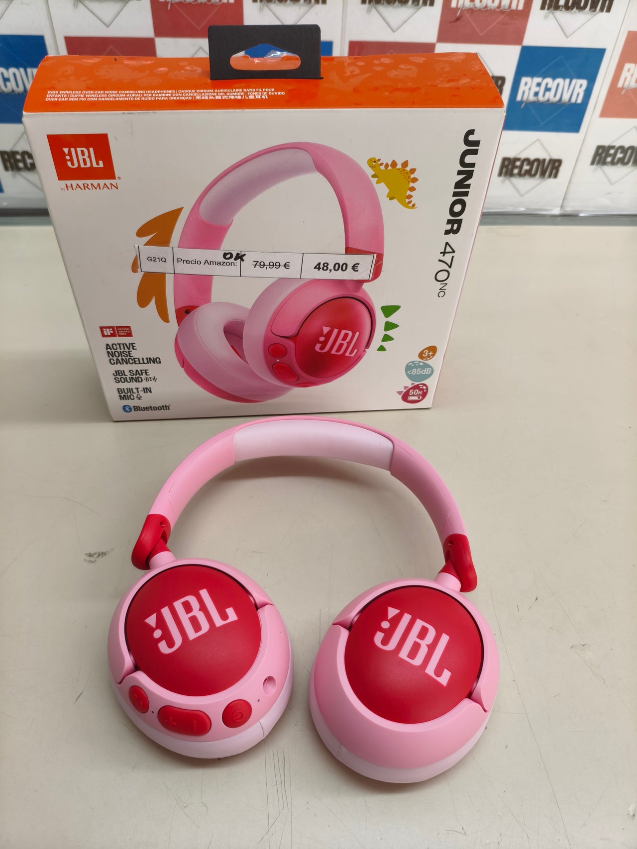 JBL Junior 470NC, auriculares inalámbricos para niños, rosa