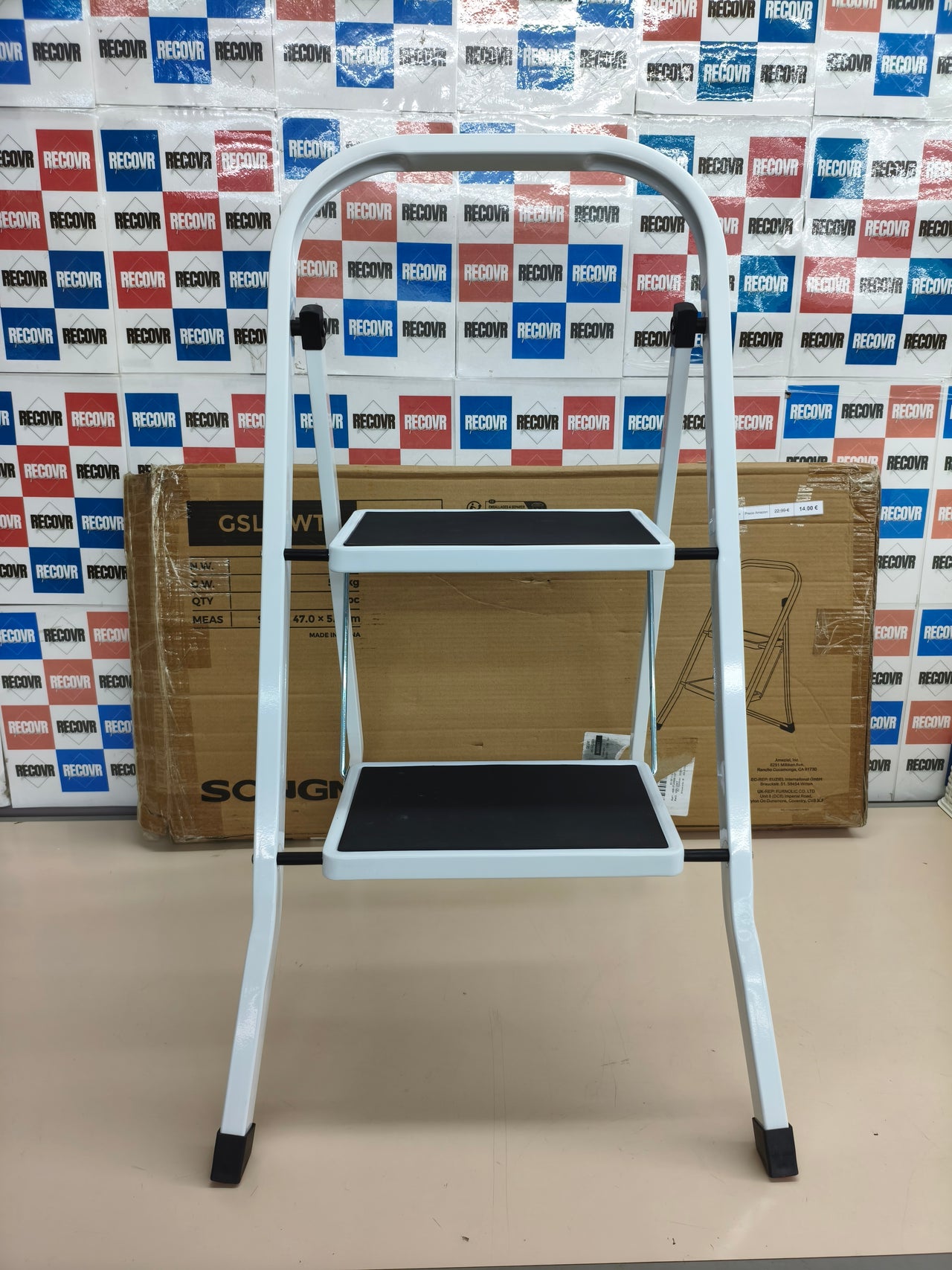 Escalera de tijera SONGMICS 2 peldaños plegable blanca carga 150 kg