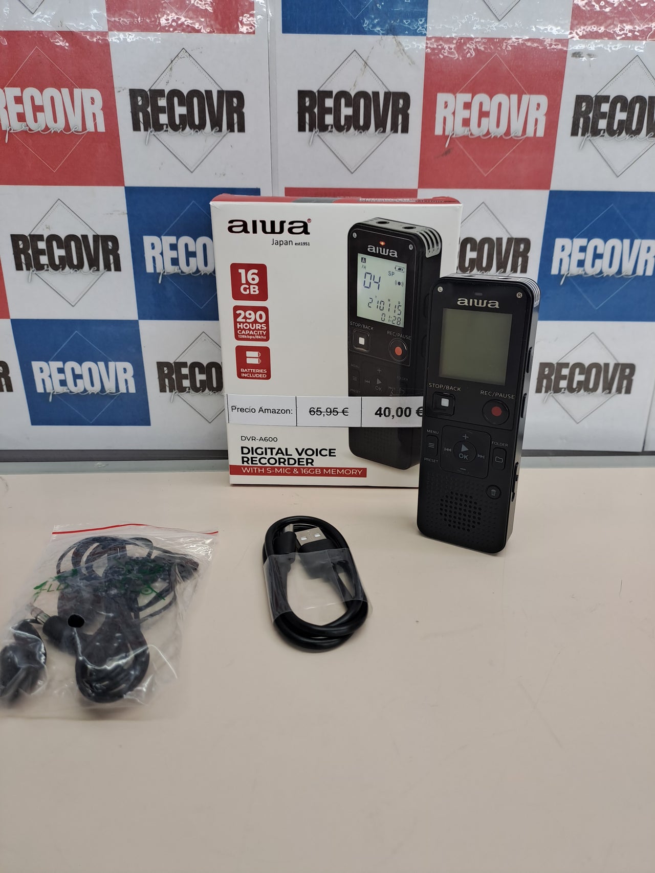 Grabadora de voz digital 16GB micrófono estéreo AIWA